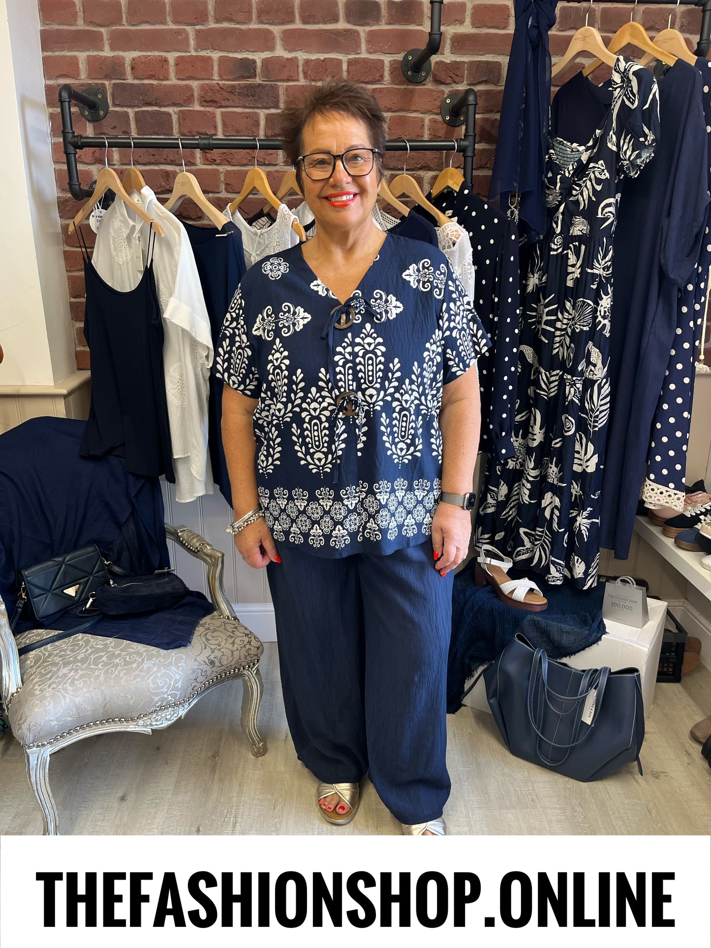 Harley navy damask print top 12-18