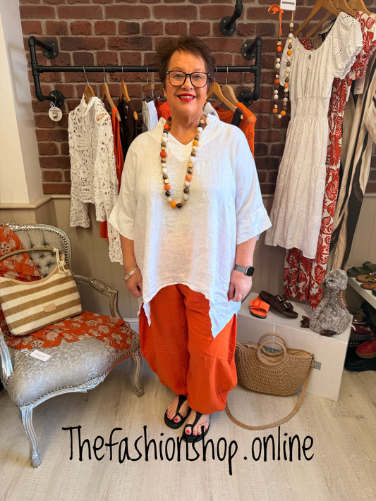 Abbie white linen dipped hem top 16-24