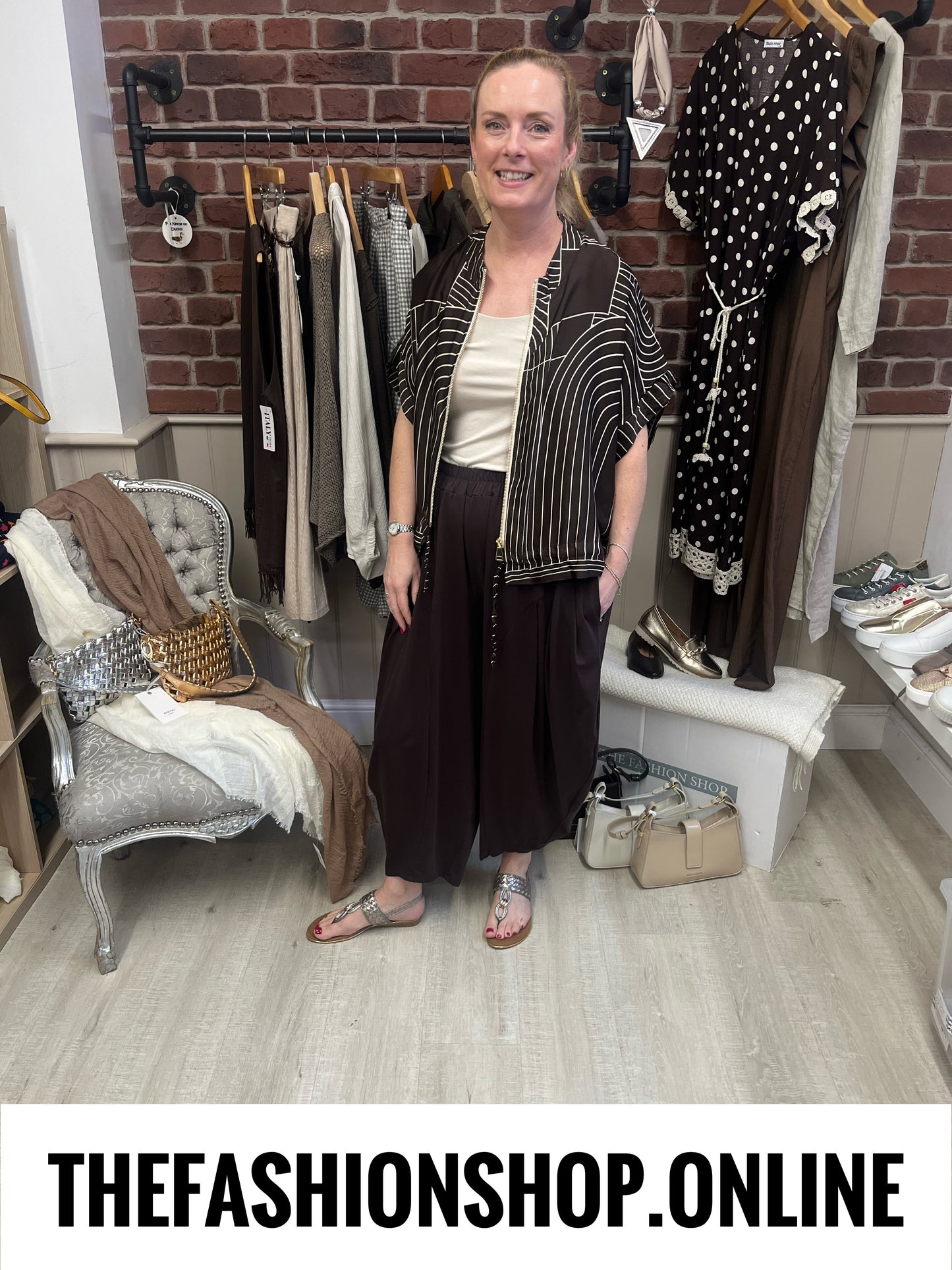 Deena brown geometric silk feel jacket 8-16