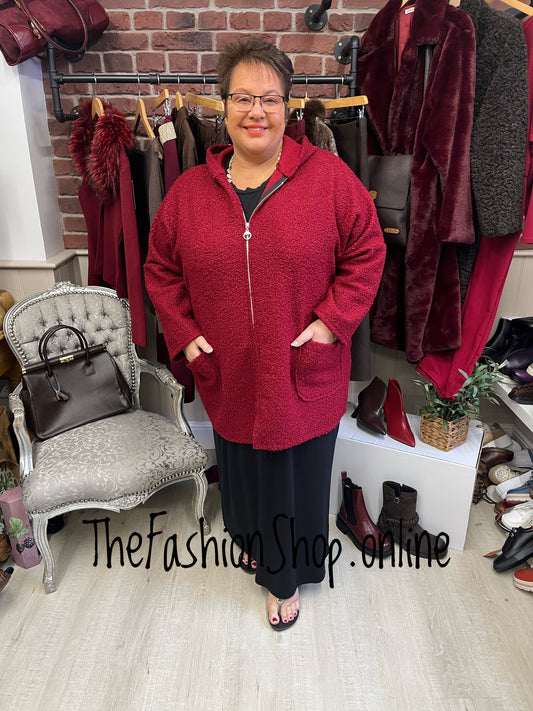 Nova Wine Plus Size Hooded boucle Jacket 14-26