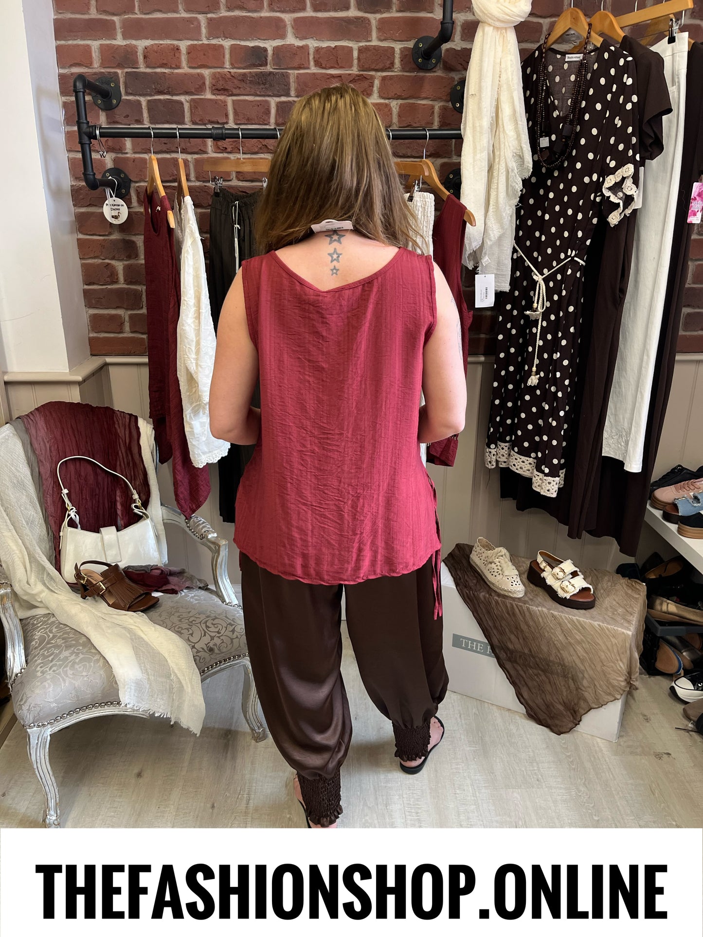 Zuri wine side tie top 8-14