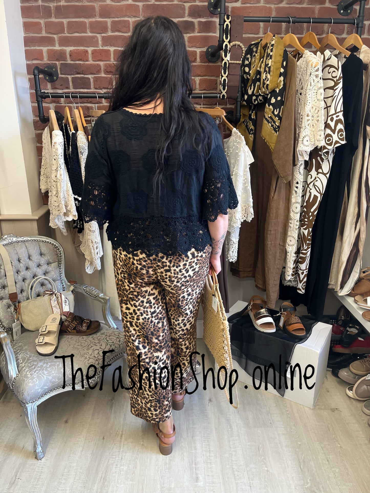 Sandy leopard print wide leg trousers 8-14