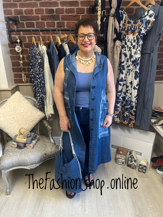 Fly Out denim sleeveless jacket / dress 10-16