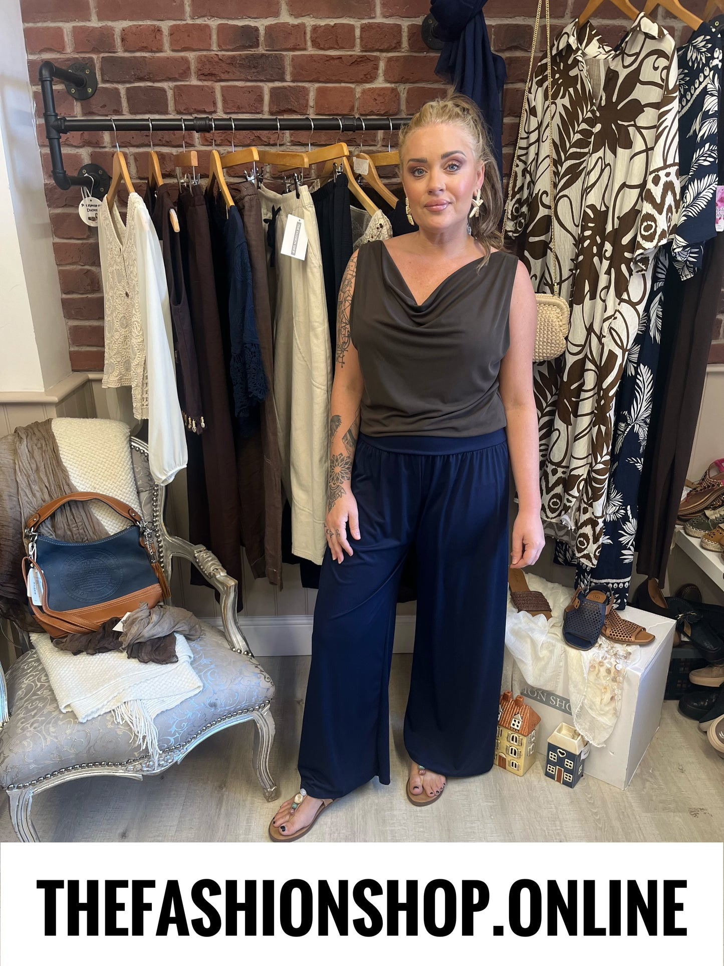 Darcie brown draped neck top 8-14