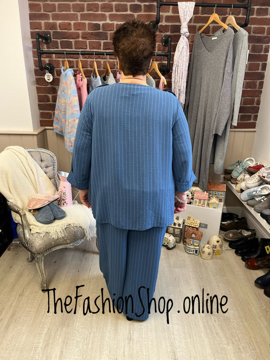 Chloe denim blue striped waterfall jacket 14-22