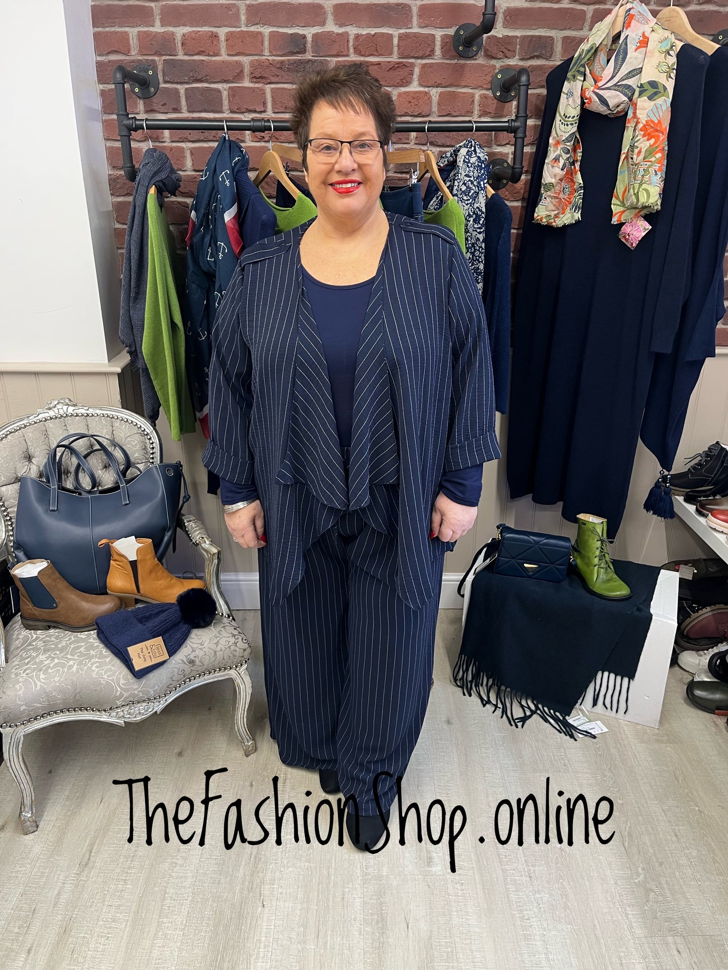 Chloe navy striped waterfall jacket 14-22