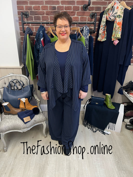 Chloe navy striped waterfall jacket 14-22