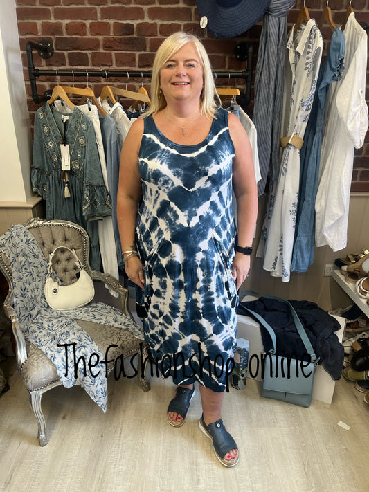 Lottie denim blue tie dye sleeveless dress 12-22