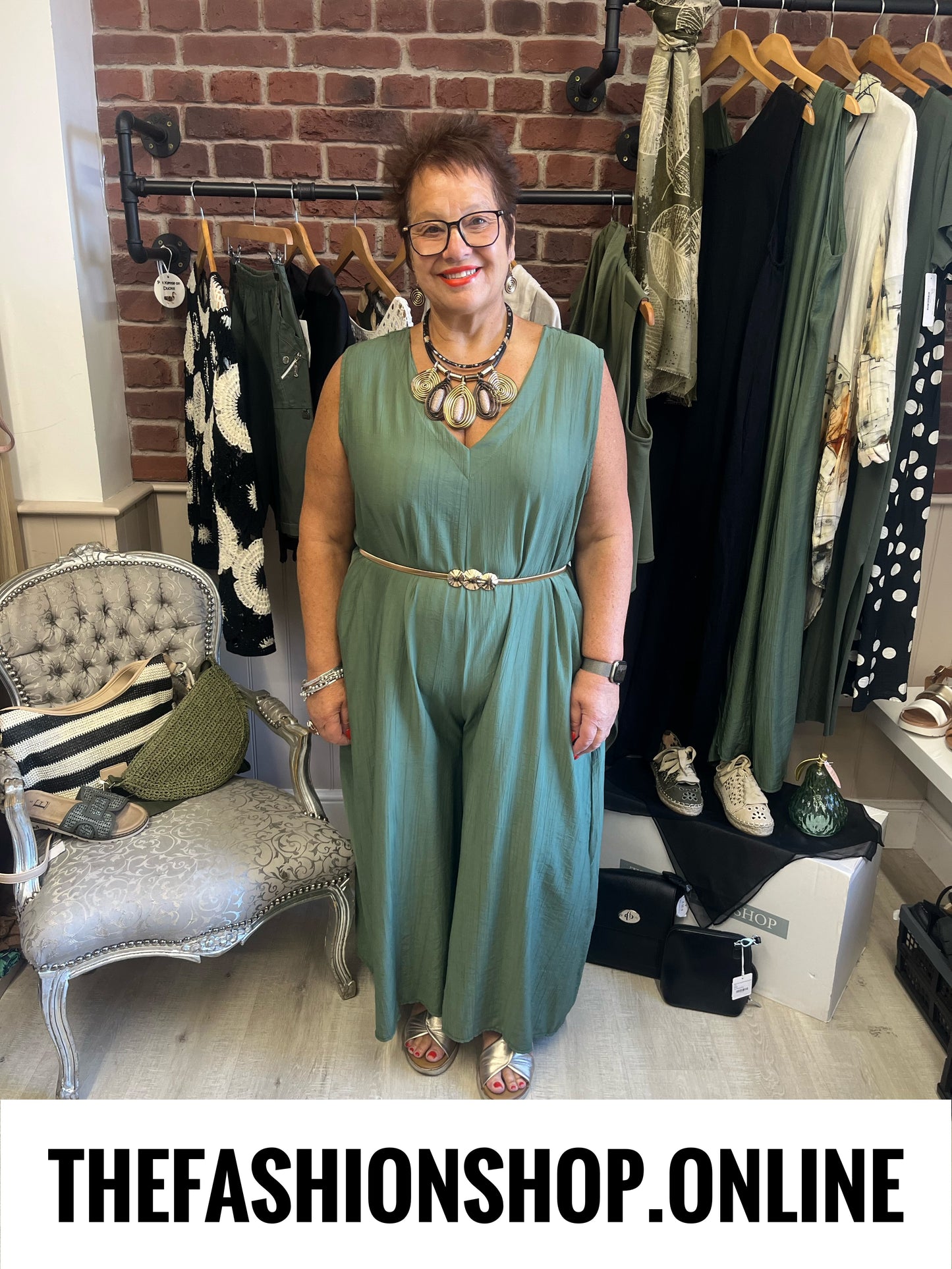Katelyn khaki open back jumpsuit 12-18