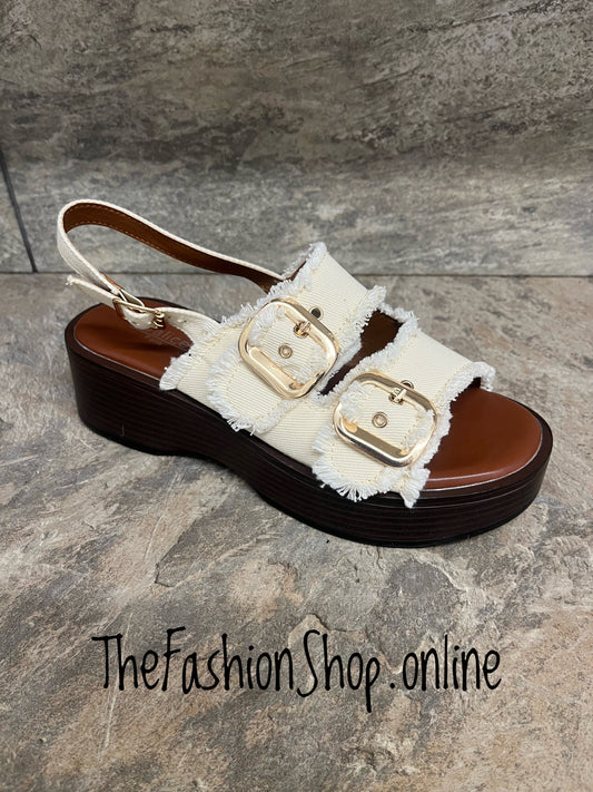 Charlie beige chunky buckle sandals sizes 3-8 (36-41)