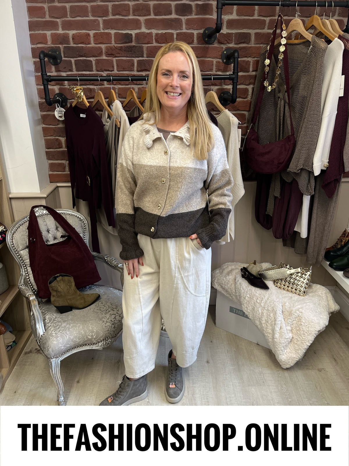 Shannon beige, mocha and brown wool mix cardigan 10-18