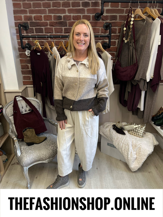 Shannon beige, mocha and brown wool mix cardigan 10-18