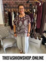 Anna brown paisley linen mix top 14-20