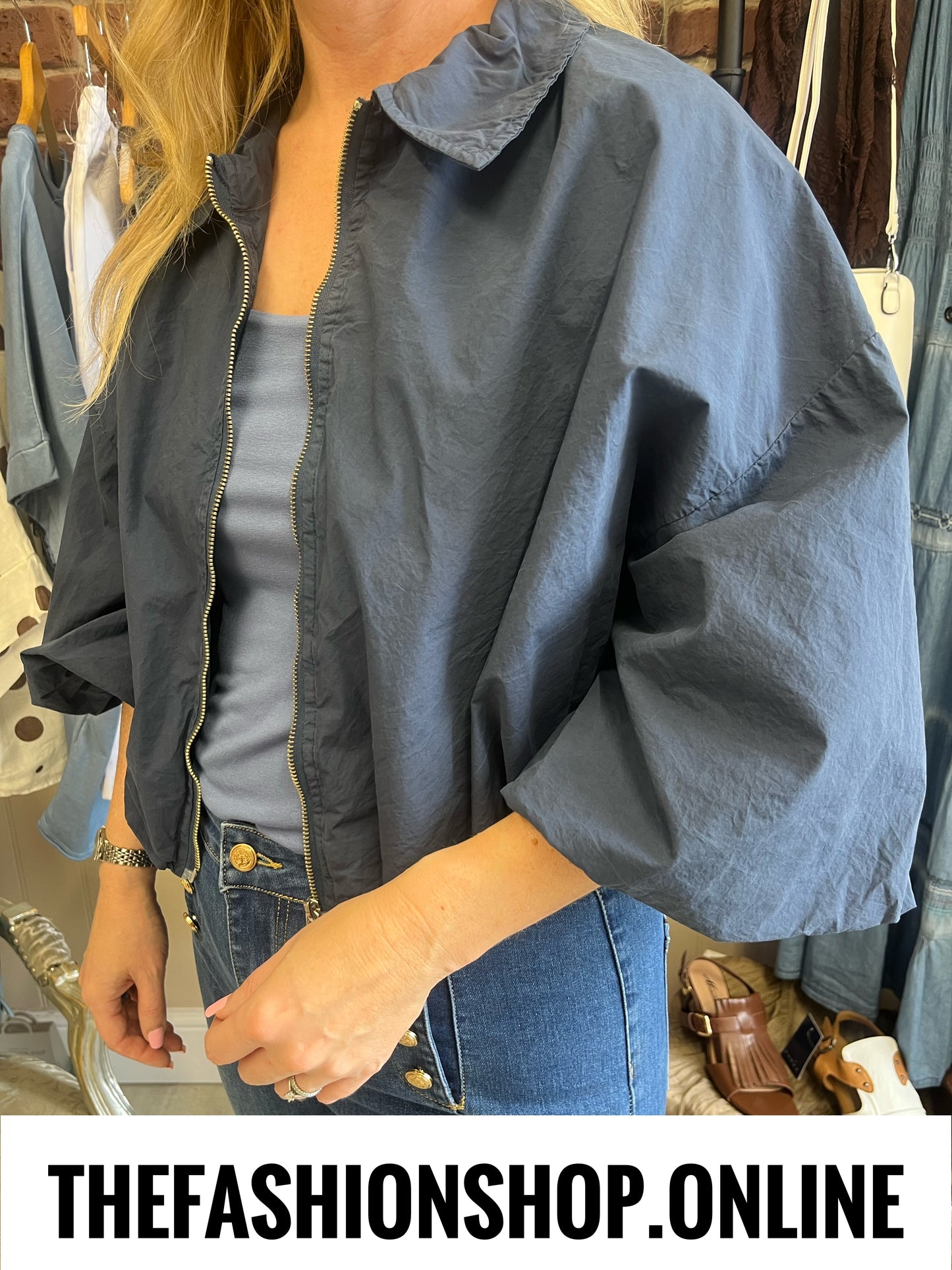 Jupiter navy bubble hem jacket 8-14