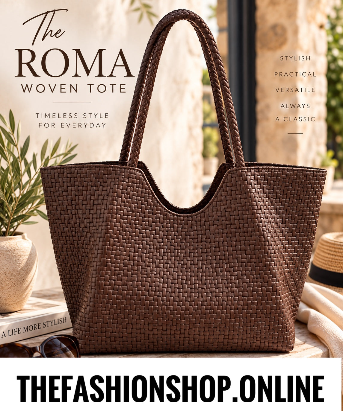 The Roma Woven Bag in Brown