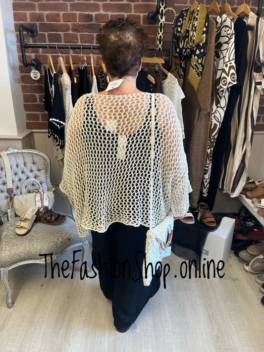 Evelyn beige crochet layering top 14-22