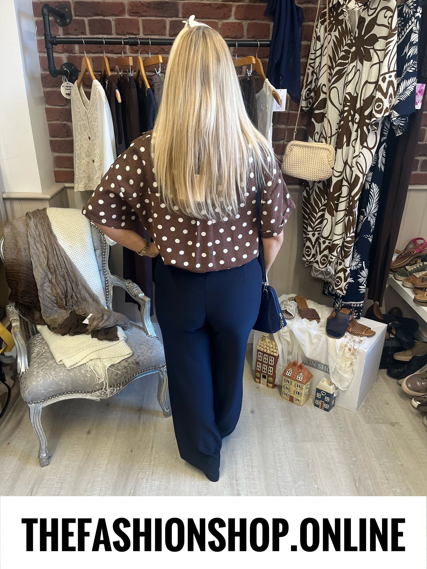 Lucy brown polka dot linen mix blouse 10-16