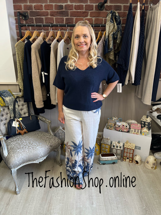 Wendy blue and cream palm leaf trousers 8-14