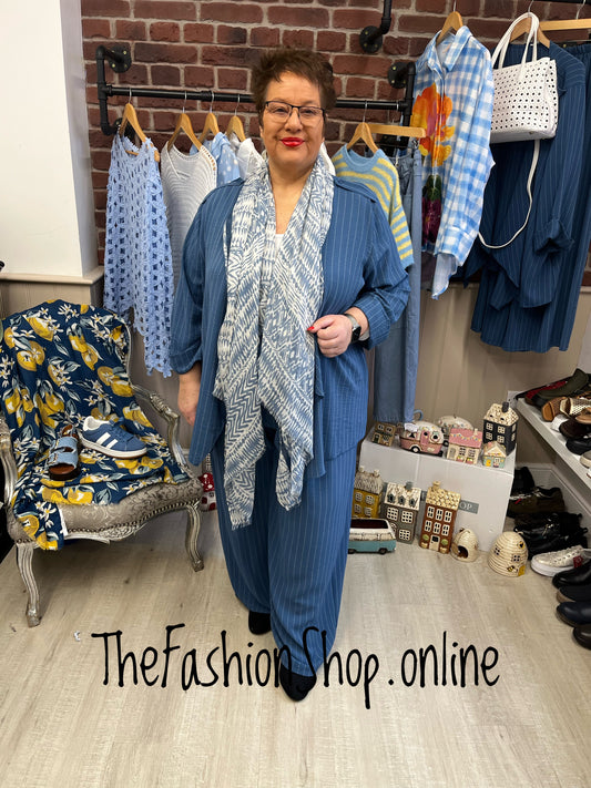 Chloe denim blue striped wide leg trousers 12-22