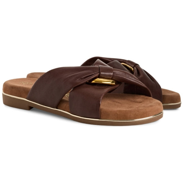 Marco Tozzi mocca brown leather criss cross mules sizes 4-7.5 (37-41)