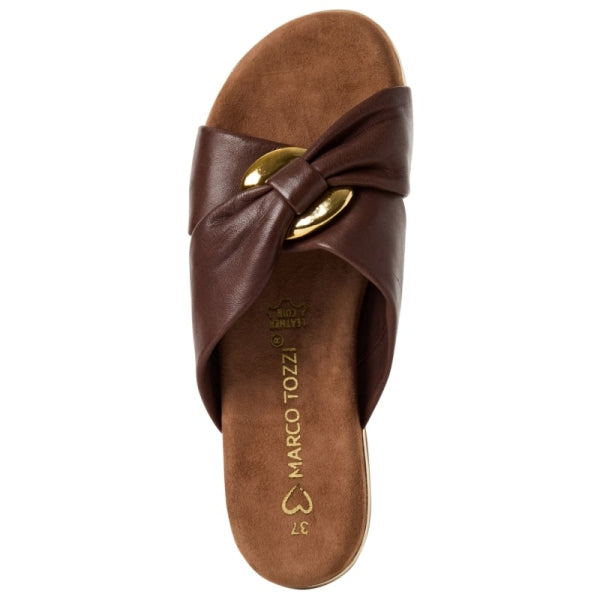 Marco Tozzi mocca brown leather criss cross mules sizes 4-7.5 (37-41)