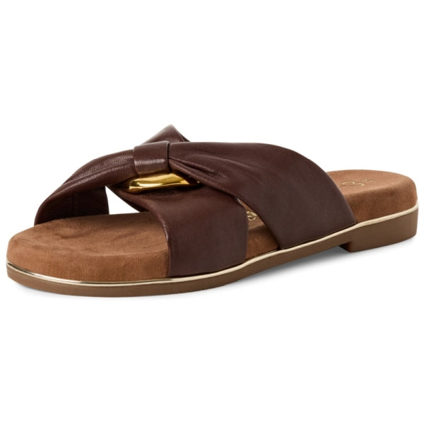 Marco Tozzi mocca brown leather criss cross mules sizes 4-7.5 (37-41)