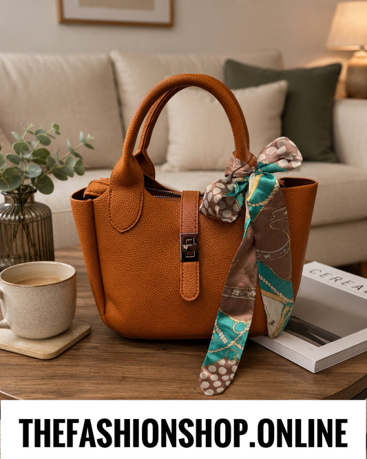Zara Brown faux leather grab bag