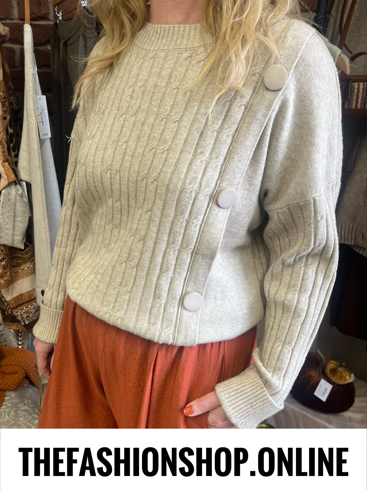 Alison beige cable knit button jumper 10-18
