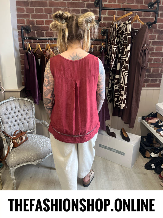 Abbie wine ladder hem top 10-16
