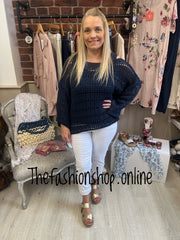 Ella Navy crochet top with vest  10-16