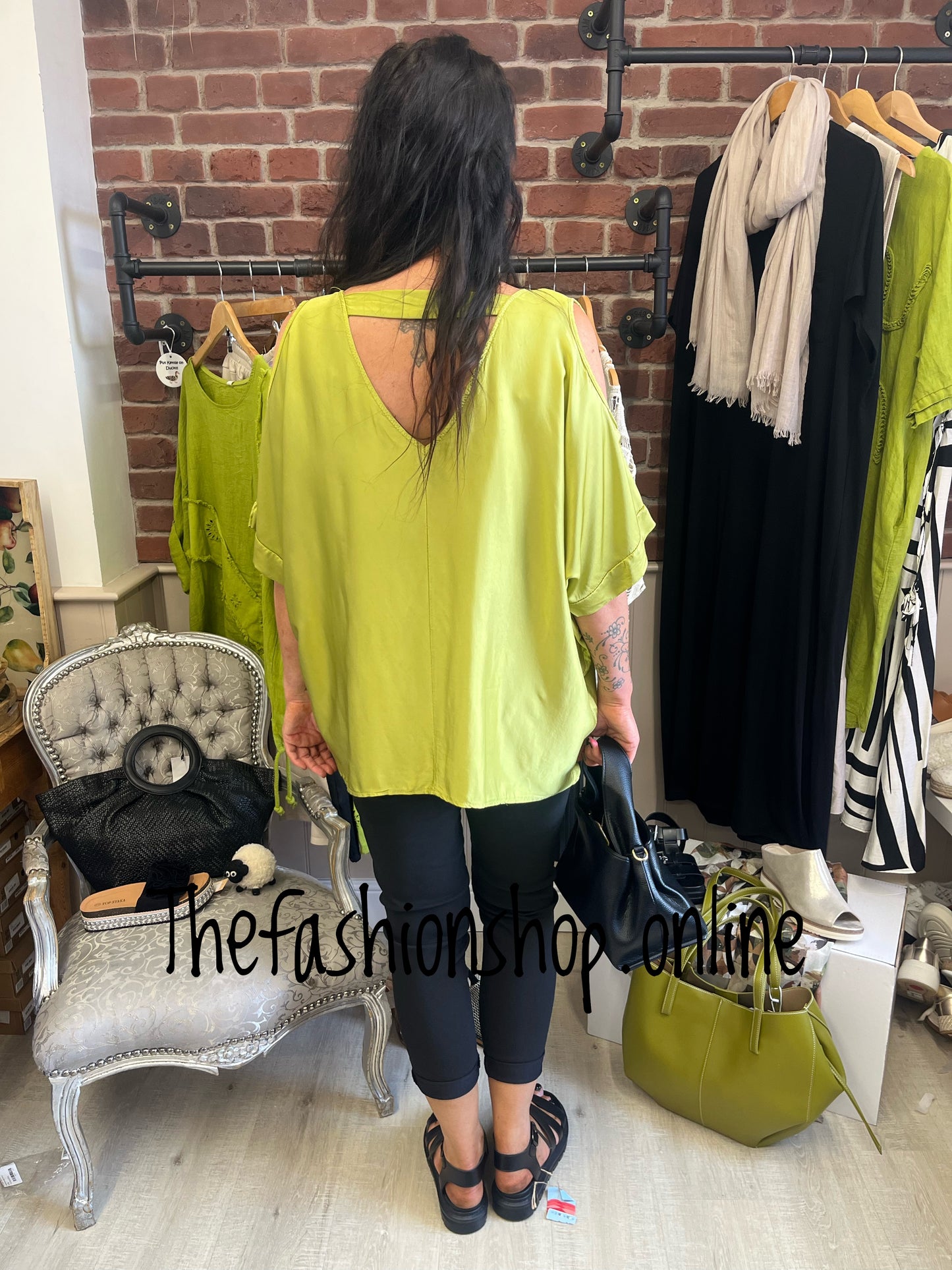 Bernice lime cold shoulder top 14-20