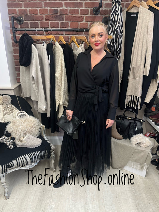 Orla black sheer tie front blouse 8-14