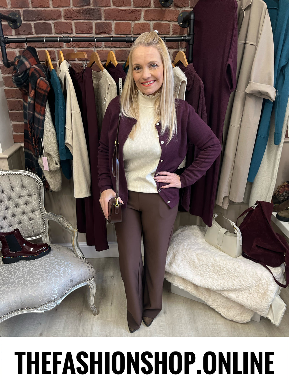 Imogen damson fine knit cardigan 8-14