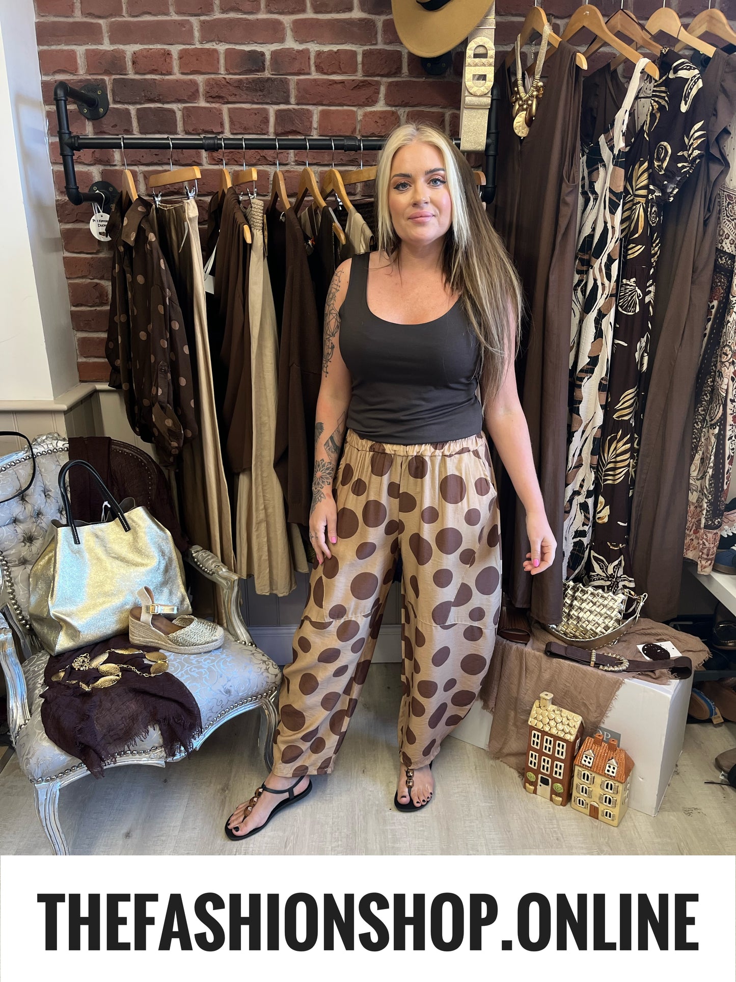 Erin camel spot balloon trousers 8-14