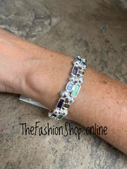 Silver elasticated double row bracelet