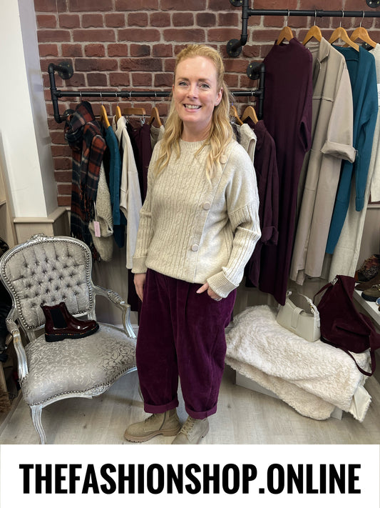 Alison beige cable knit button jumper 10-18