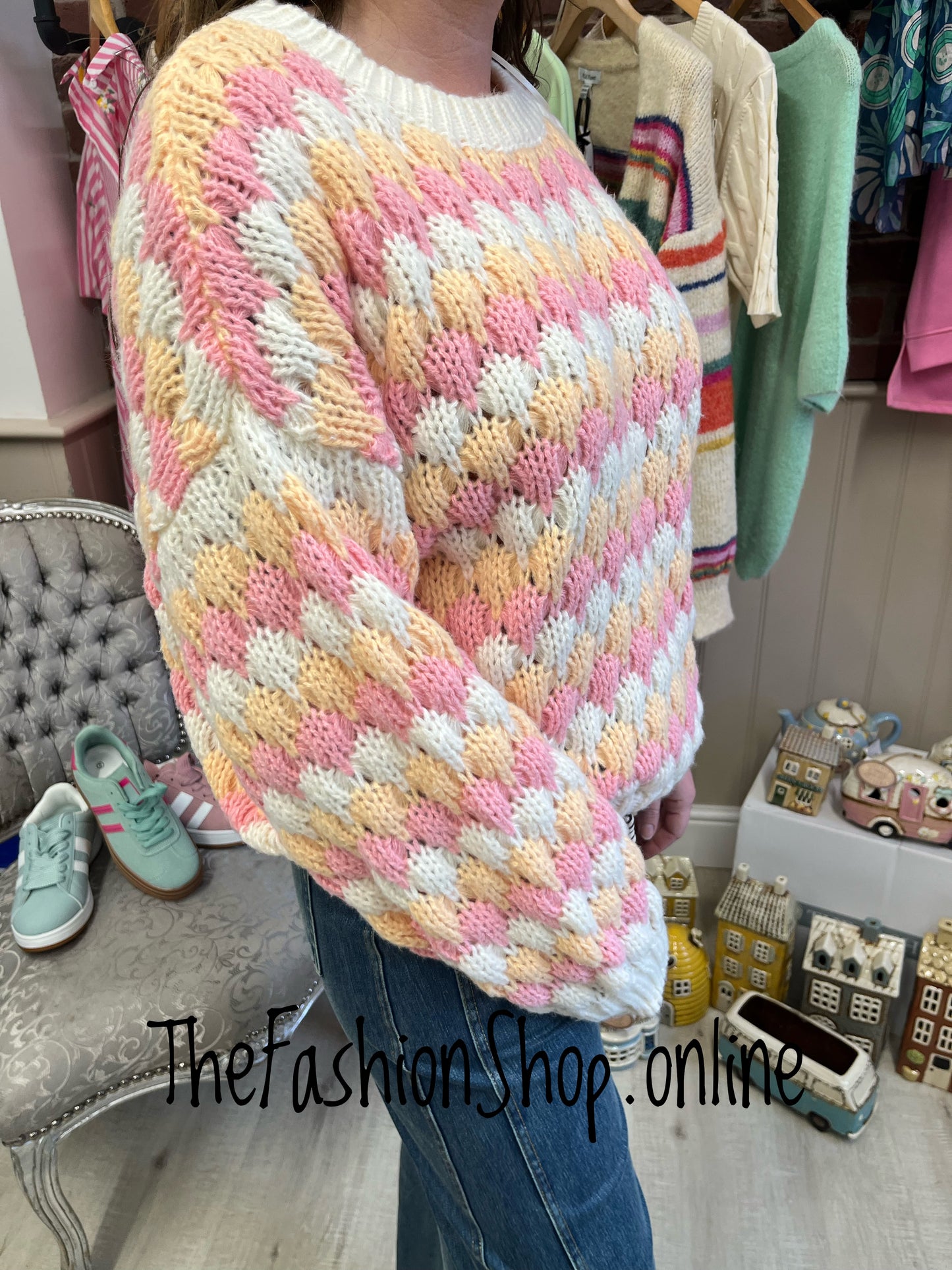 Sophia pink and orange bubble knit jumper 8-14