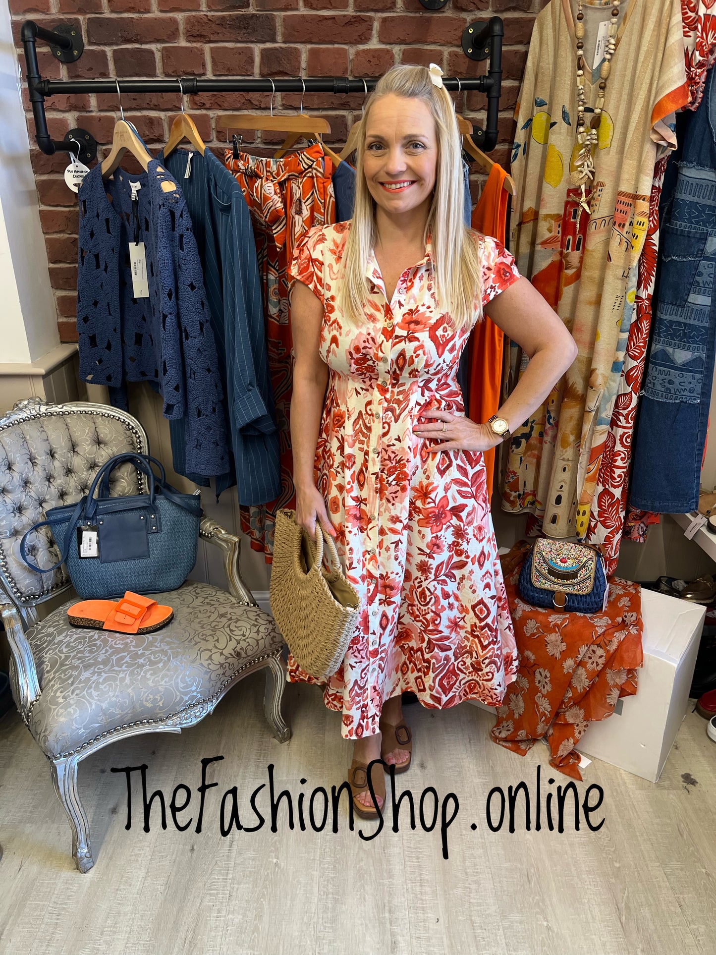 Ruby orange patterned midi dress sizes 10-16