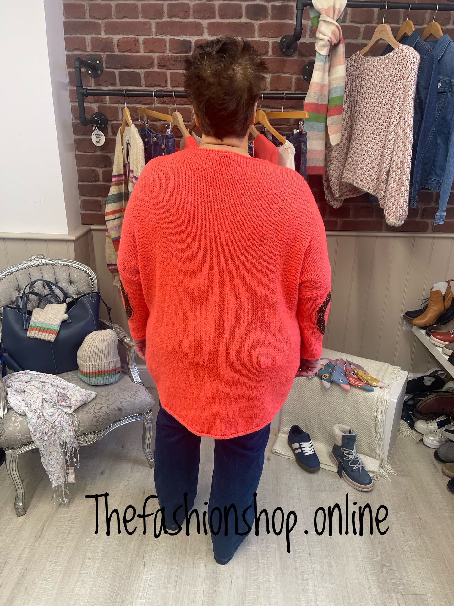 Phoebe coral Hearts wool mix jumper 12-20