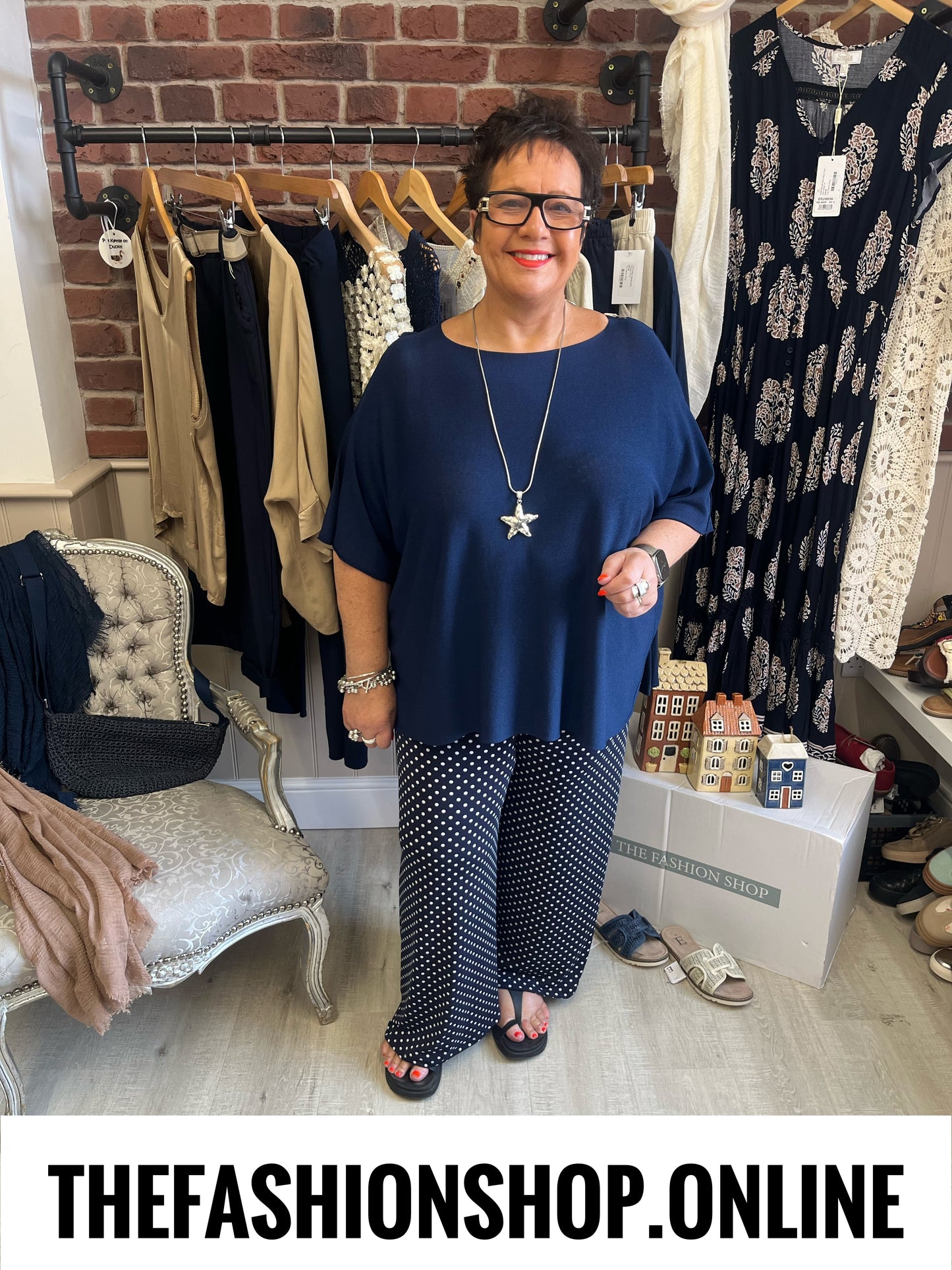 Luna navy small polka dot trousers 14-20