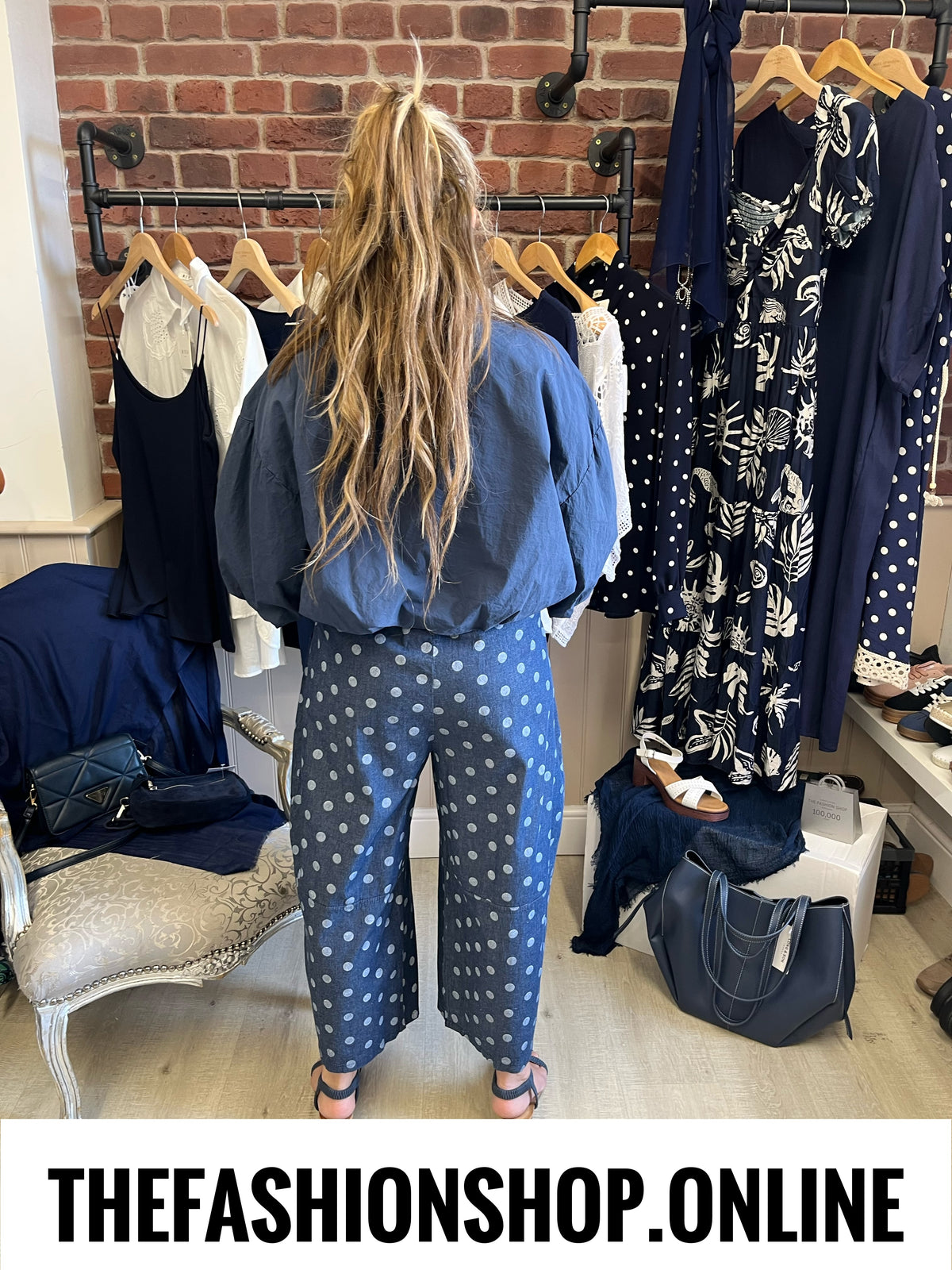 Jayda navy spot barrel leg trousers 8-14