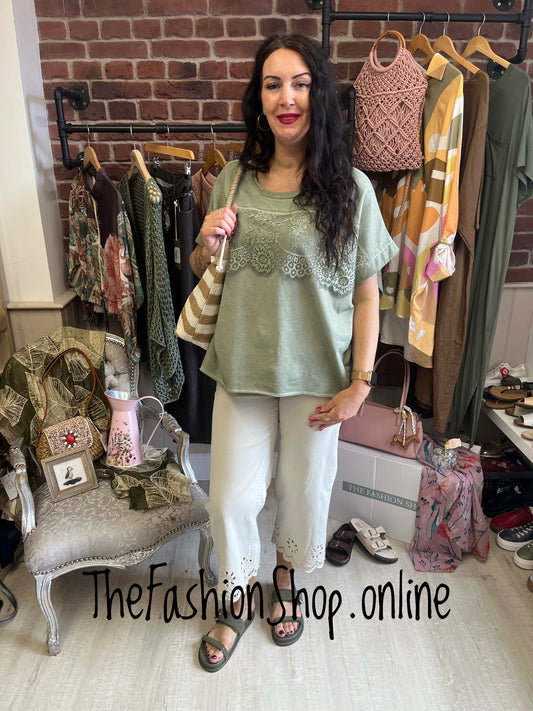 Amber khaki lace detail top 14-20