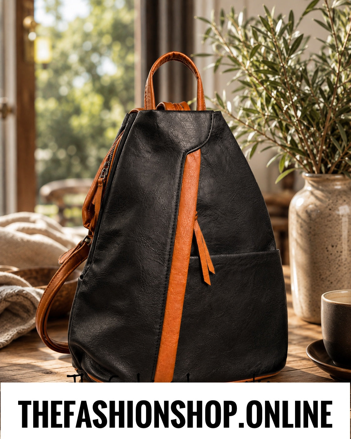 The Charlie Anti Theft Ruck Sack in Black and Tan