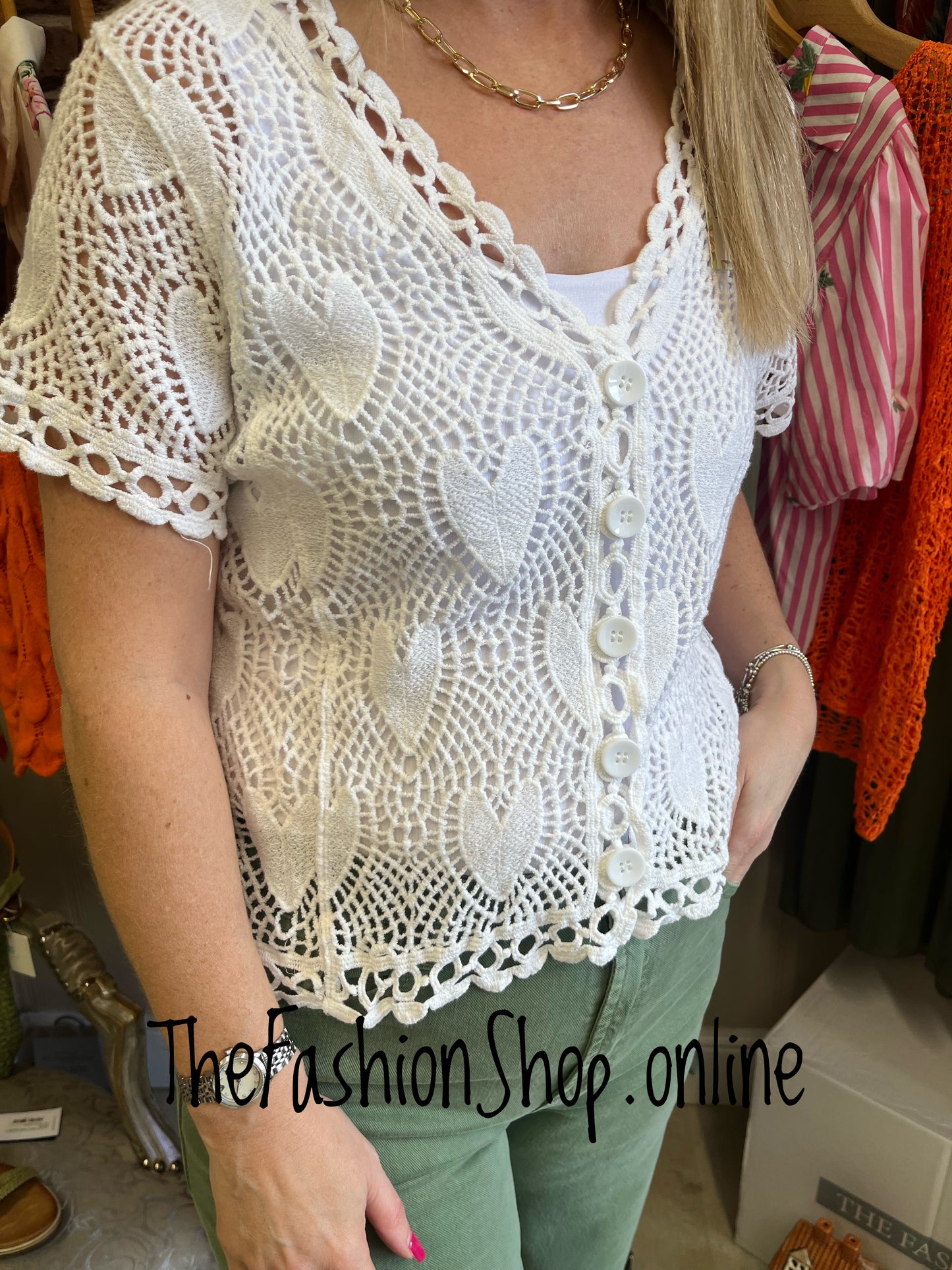 Karla white hearts crochet top 8-14