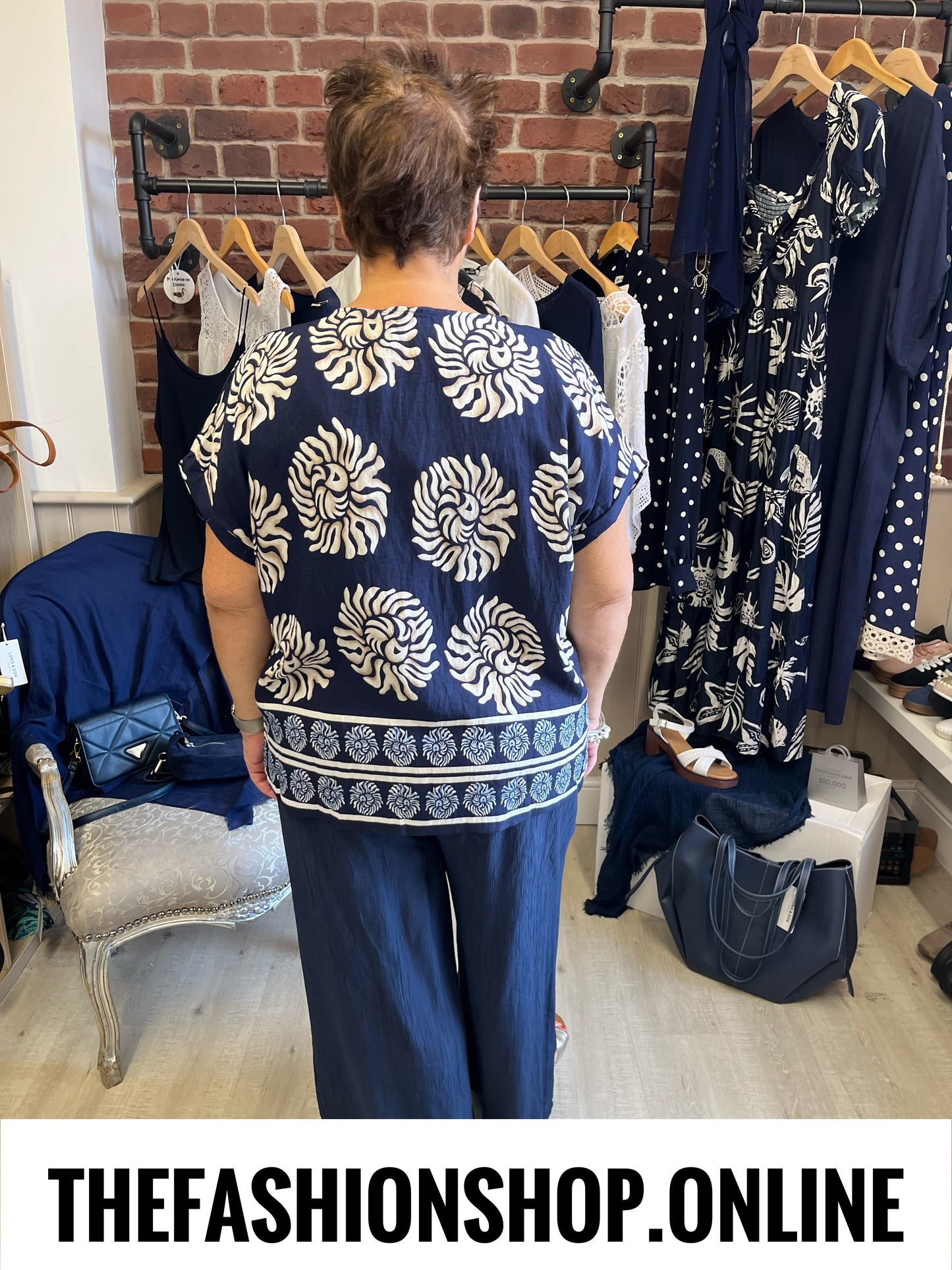 Hannah navy boho print linen mix top 12-18