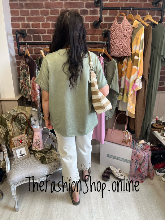 Amber khaki lace detail top 14-20