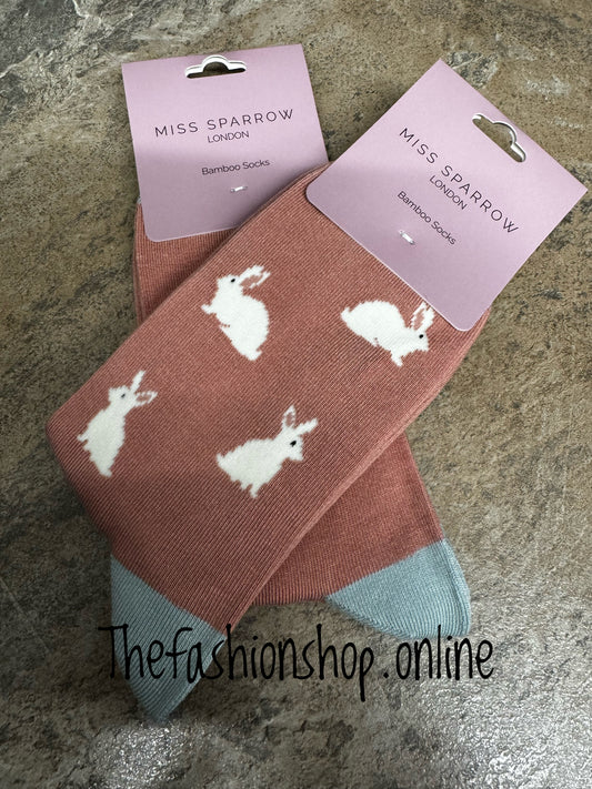 Miss Sparrow Dusky Pink Rabbits Bamboo socks 3-7