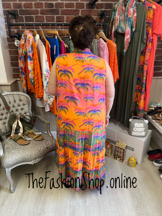Mandy colourful palm tree summer dress 14-20