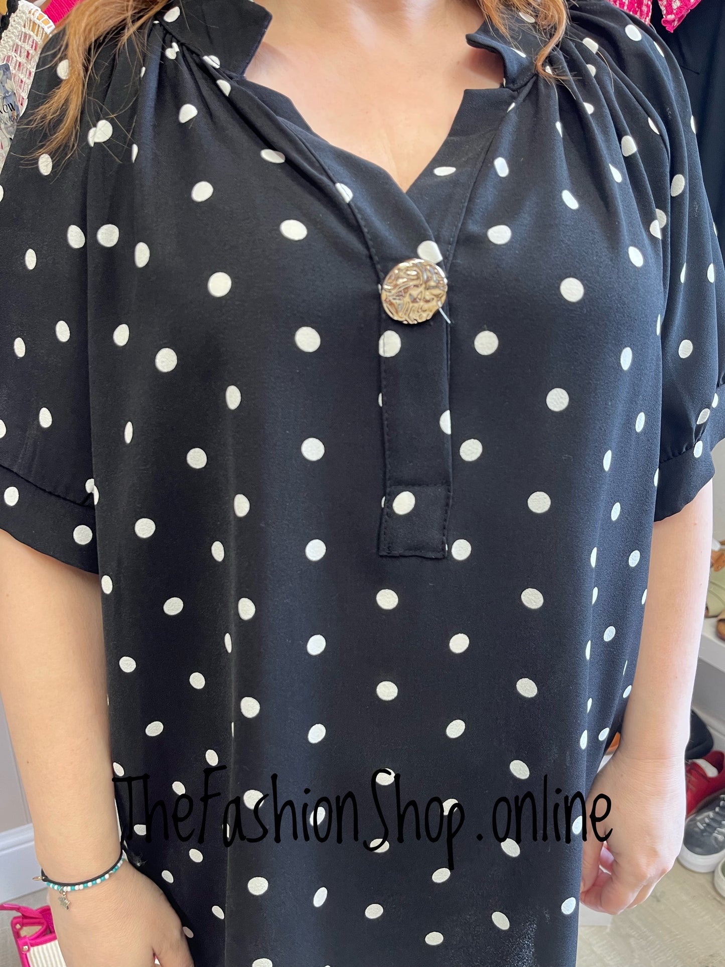 Natalie black and white spot button blouse 12-16
