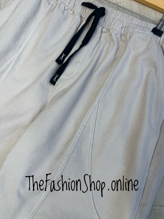 Lydia beige cropped stitch trousers 10-16